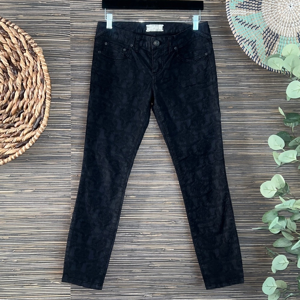 Free People Jacquard Black Textured Skinny Jeans 27